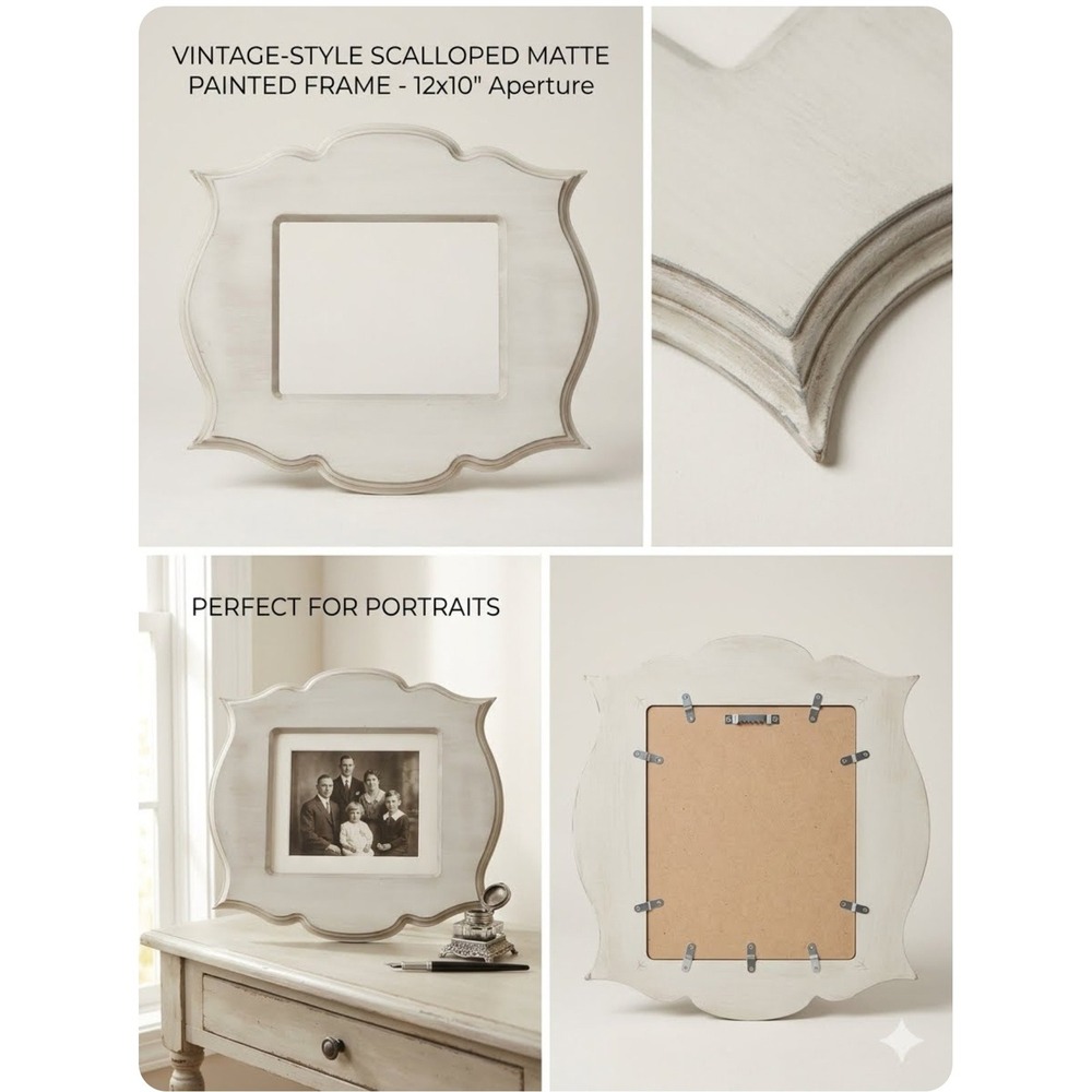 Urban Orchard Scalloped Matte Painted Frame 12x10 Vintage Style Cream Distressed